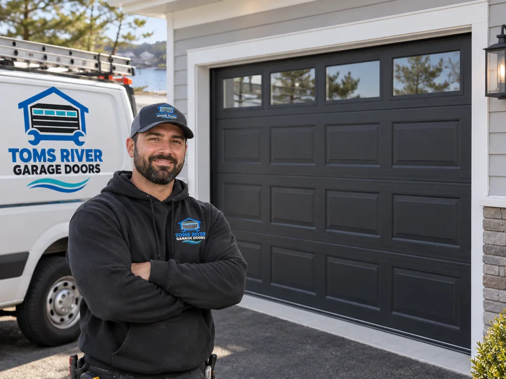 Finished residential steel garage door with clean alignment, even gaps, and weather seal at the bottom