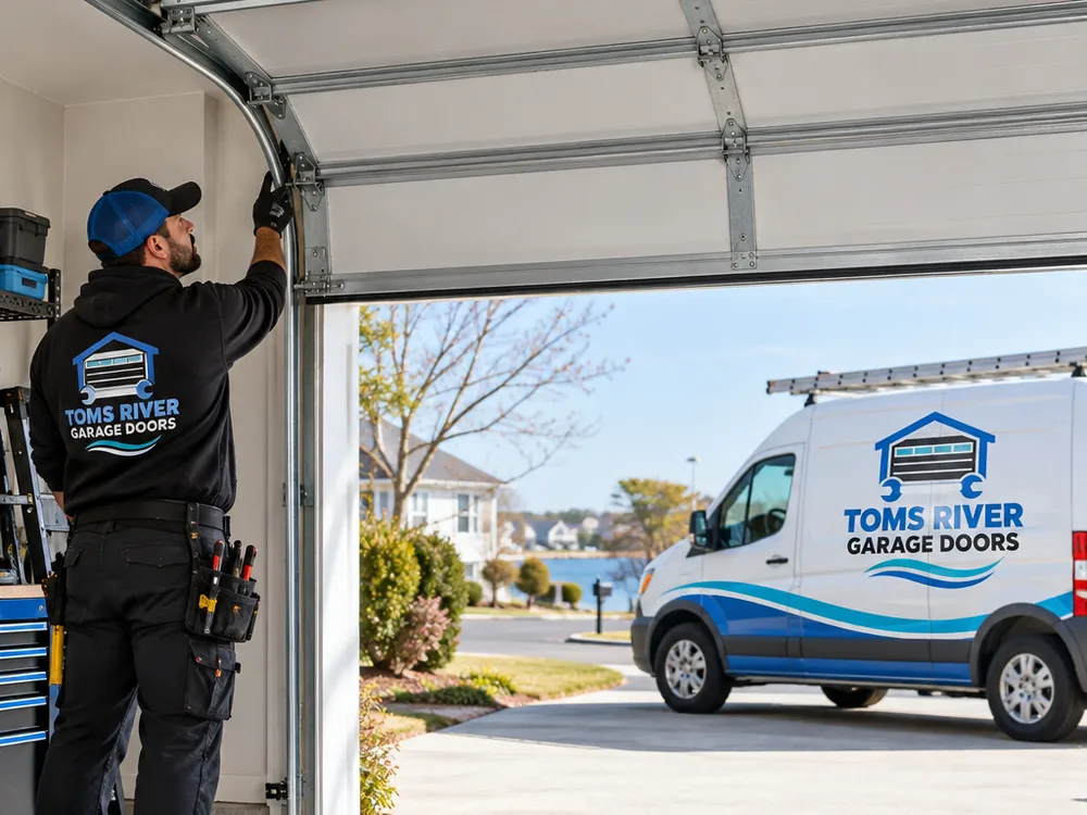 Open garage door with straight horizontal tracks and properly aligned track hangers